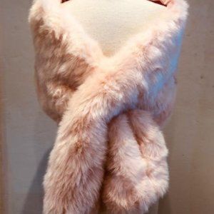 Faux Fur Stole, Blush Pink Faux Fur Shawl wrap